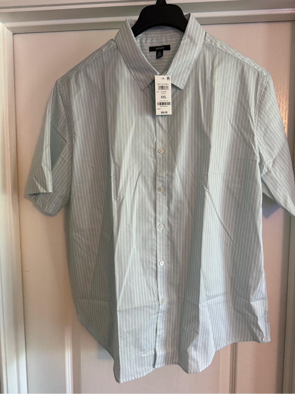 Alfani Men's Short-Sleeve Button-Up Shirt - Light Blue Striped size XXL
